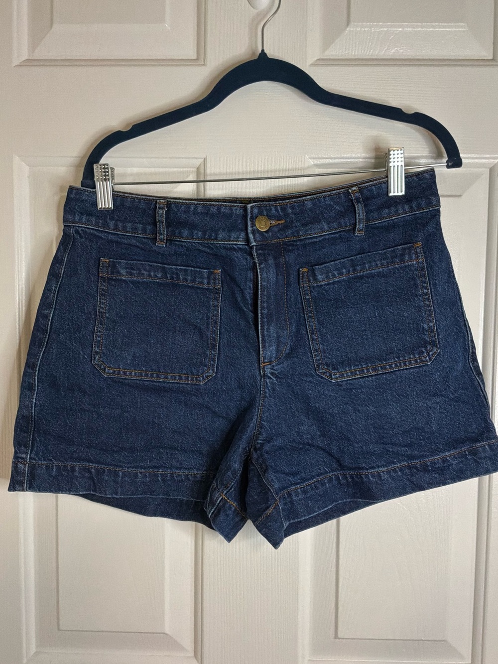 LOFT Dark Wash Denim Patch-Pocket Shorts